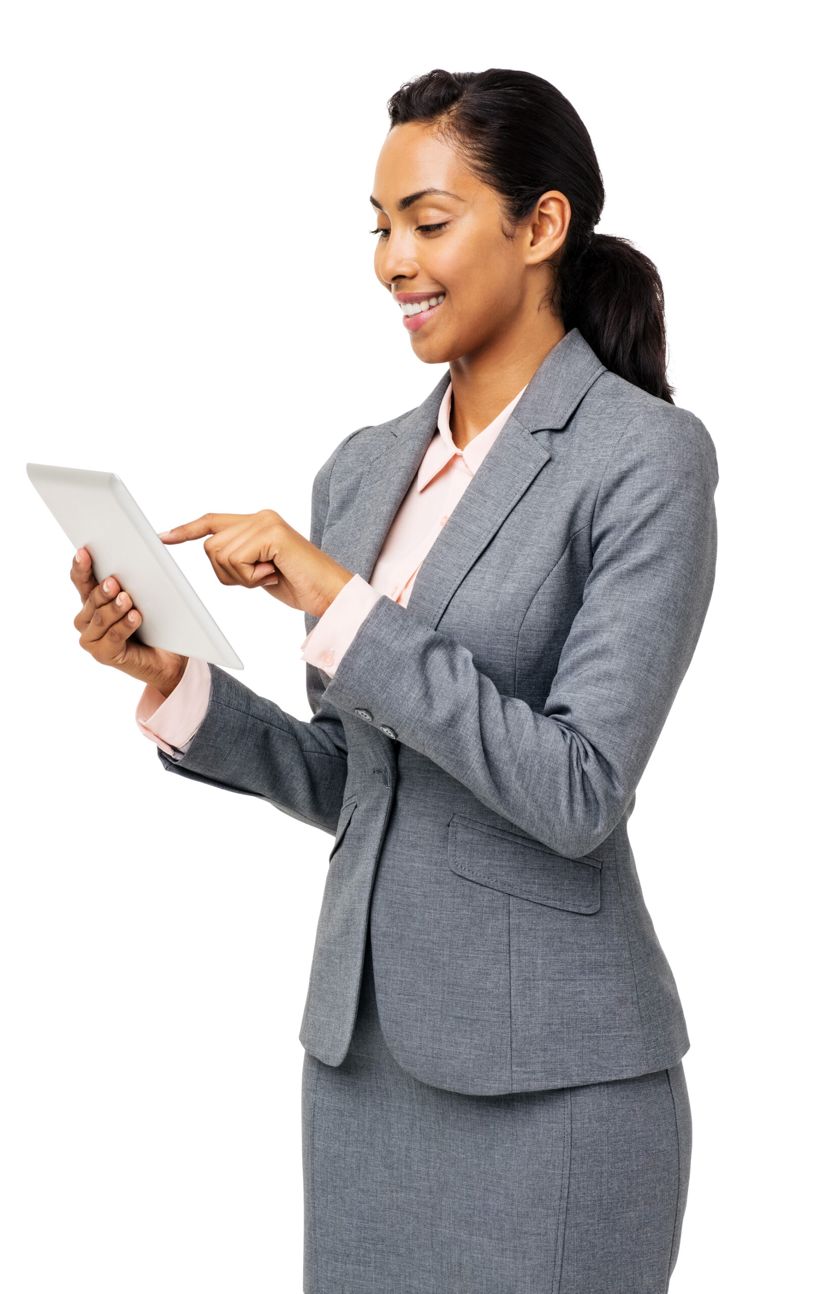 business woman reviewing her tablet