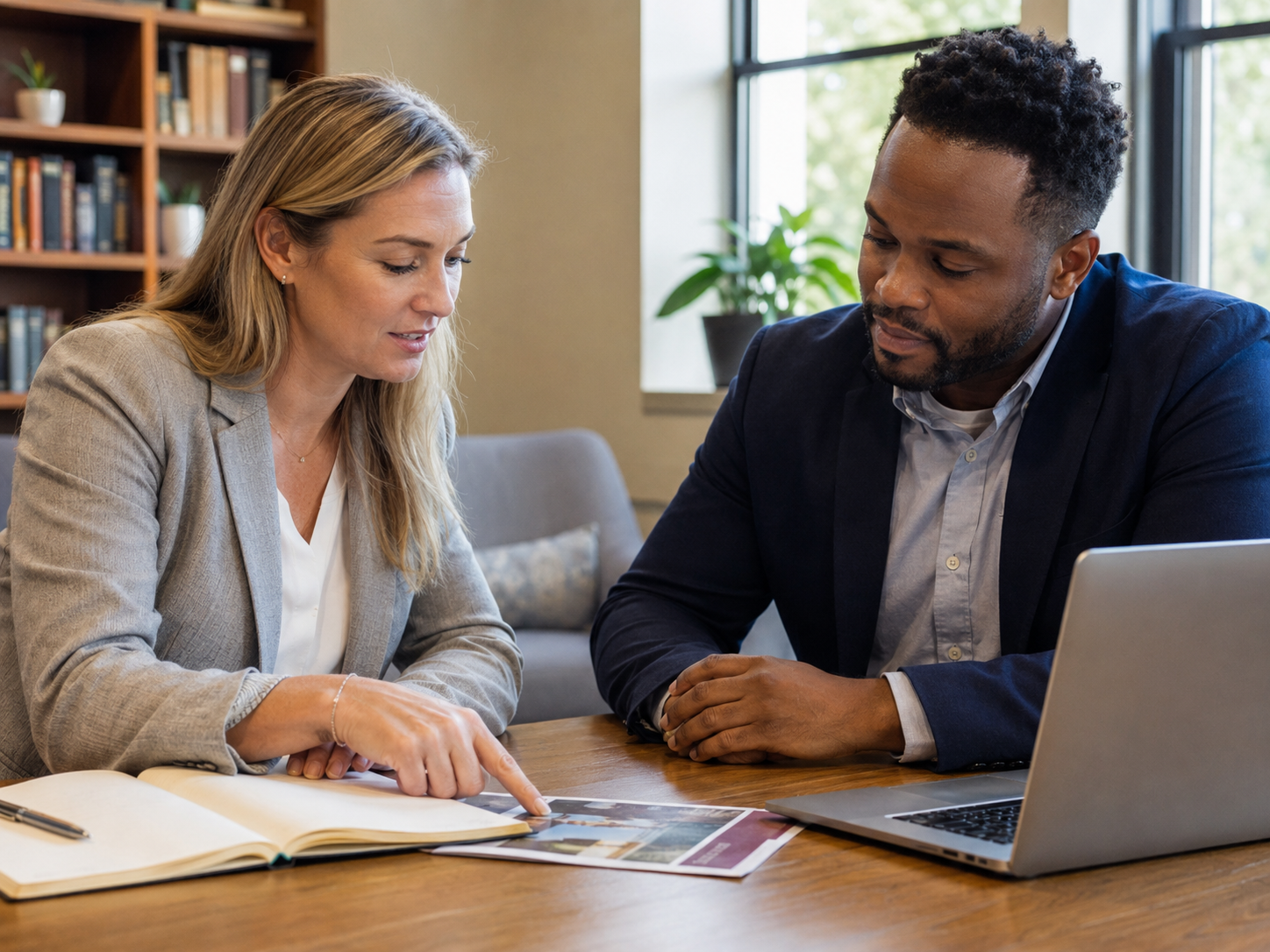 two counseling professionals discussing doctoral program options
